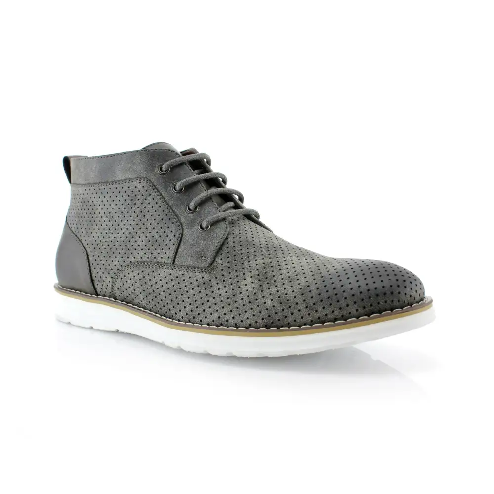 Faux-Leather Burnished Perforated Ankle Boots
