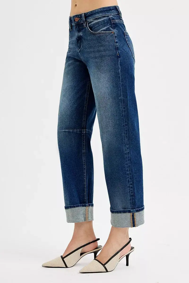 Everyday Cuffed Hem Barrel Leg Jeans