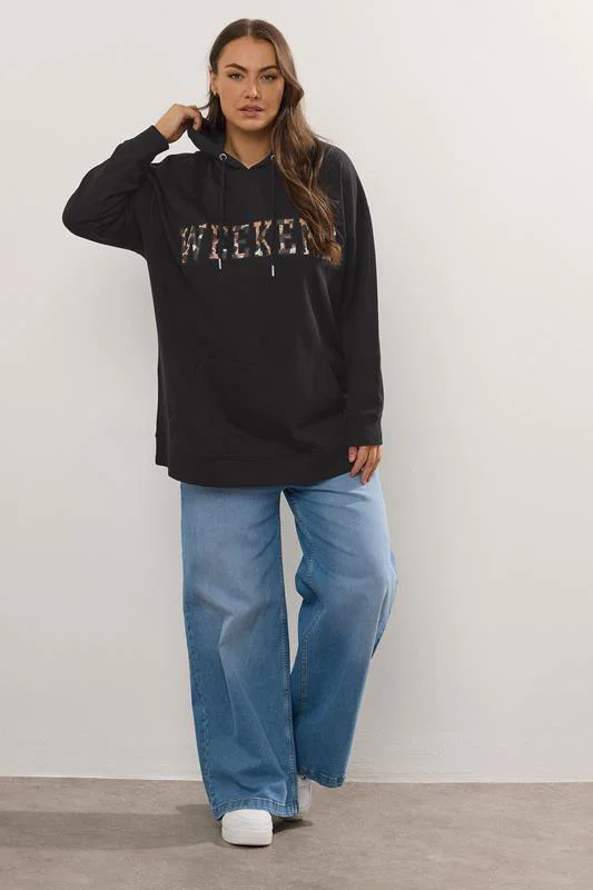 Black Leopard Print 'Weekend' Hoodie detail 1