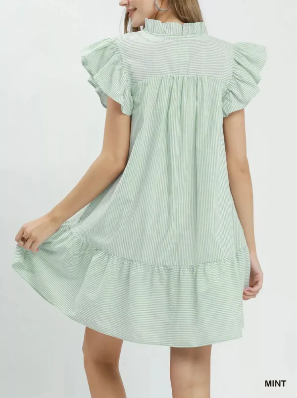 Everyday Striped V-Neck Tiered Smocked Dress