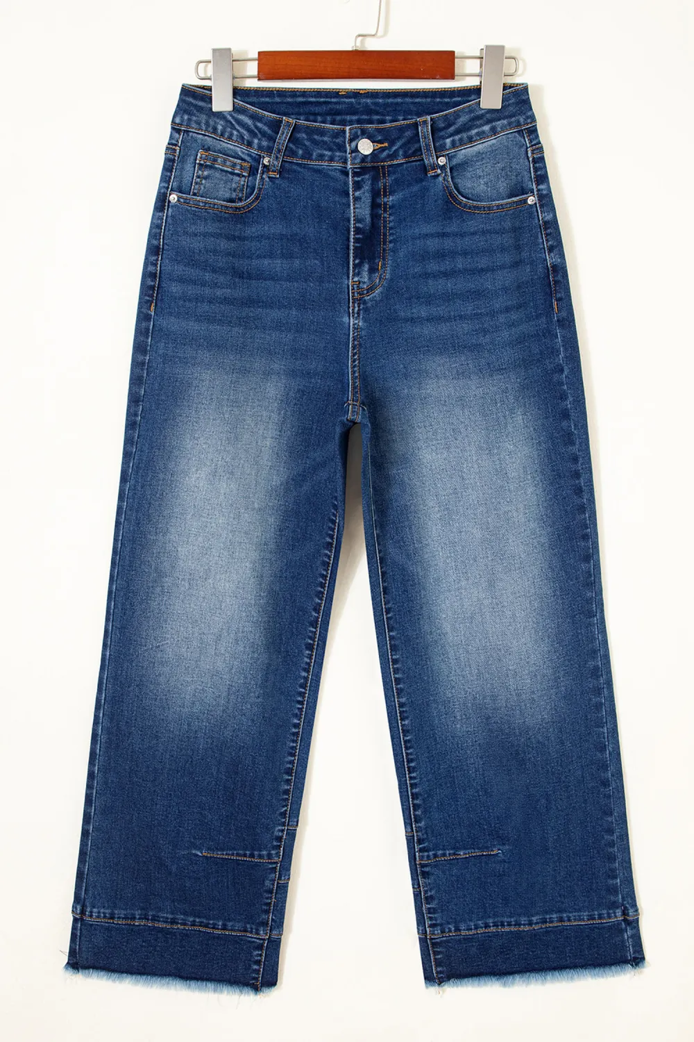 Blue Raw Hem Barrel Jeans