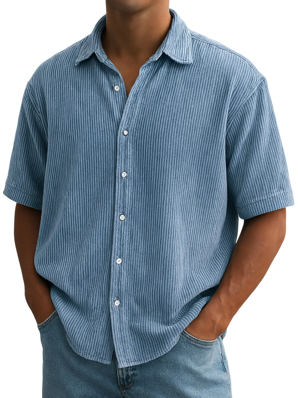 Corduroy Short Sleeve Striped Shirt