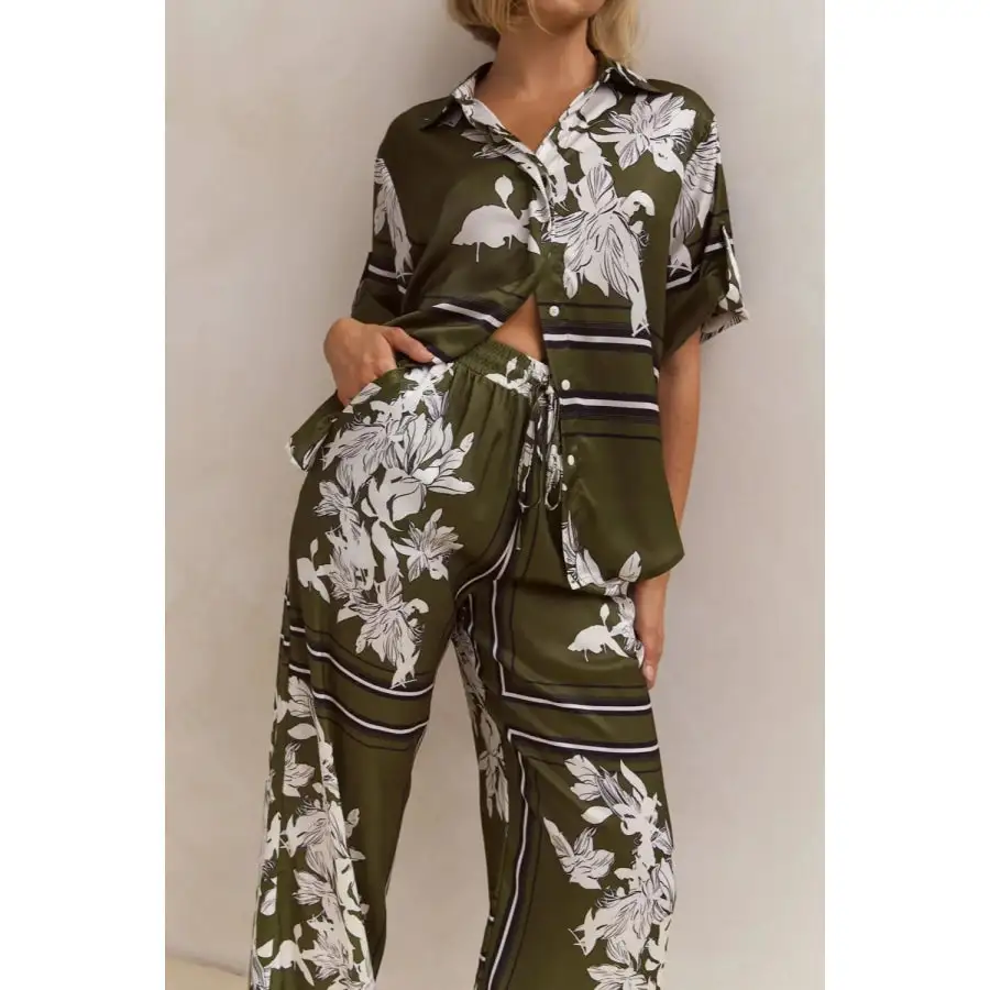 Modern Printed Button Up Shirt and Pants Set