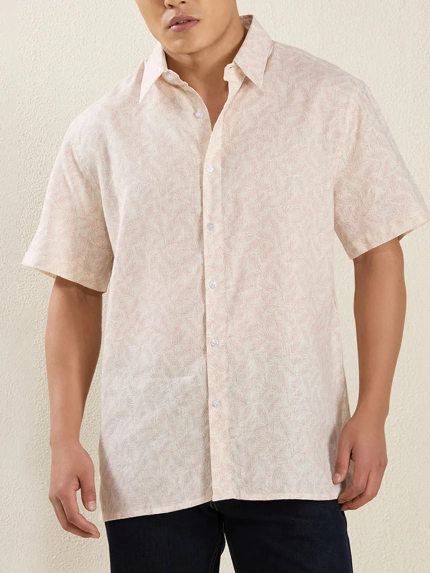 Printed Button Down Pure Linen Men's Formal Shirt