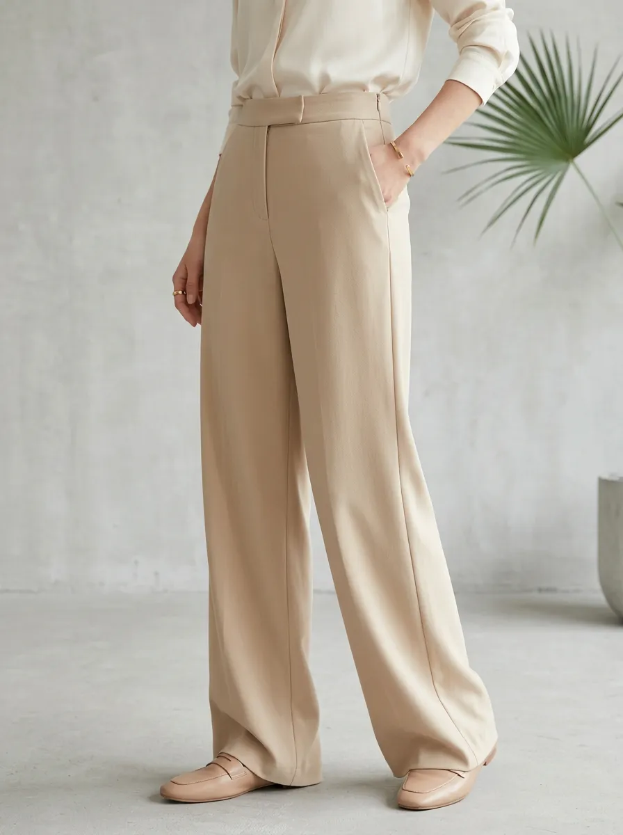 Minimal Draped Women's Wide-Leg Trousers
