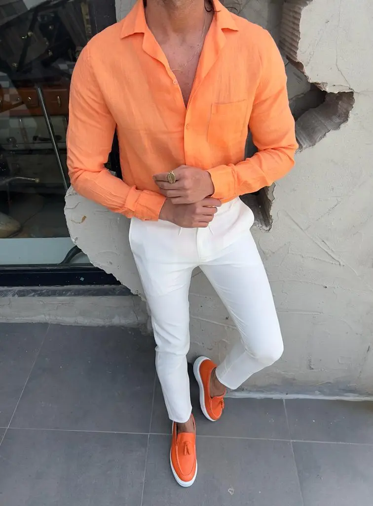 Button Collar Slim Fit Cotton Casual Shirt