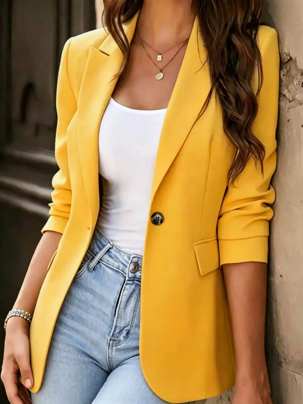 Refined Single-Breasted Lapel-Collar Blazer