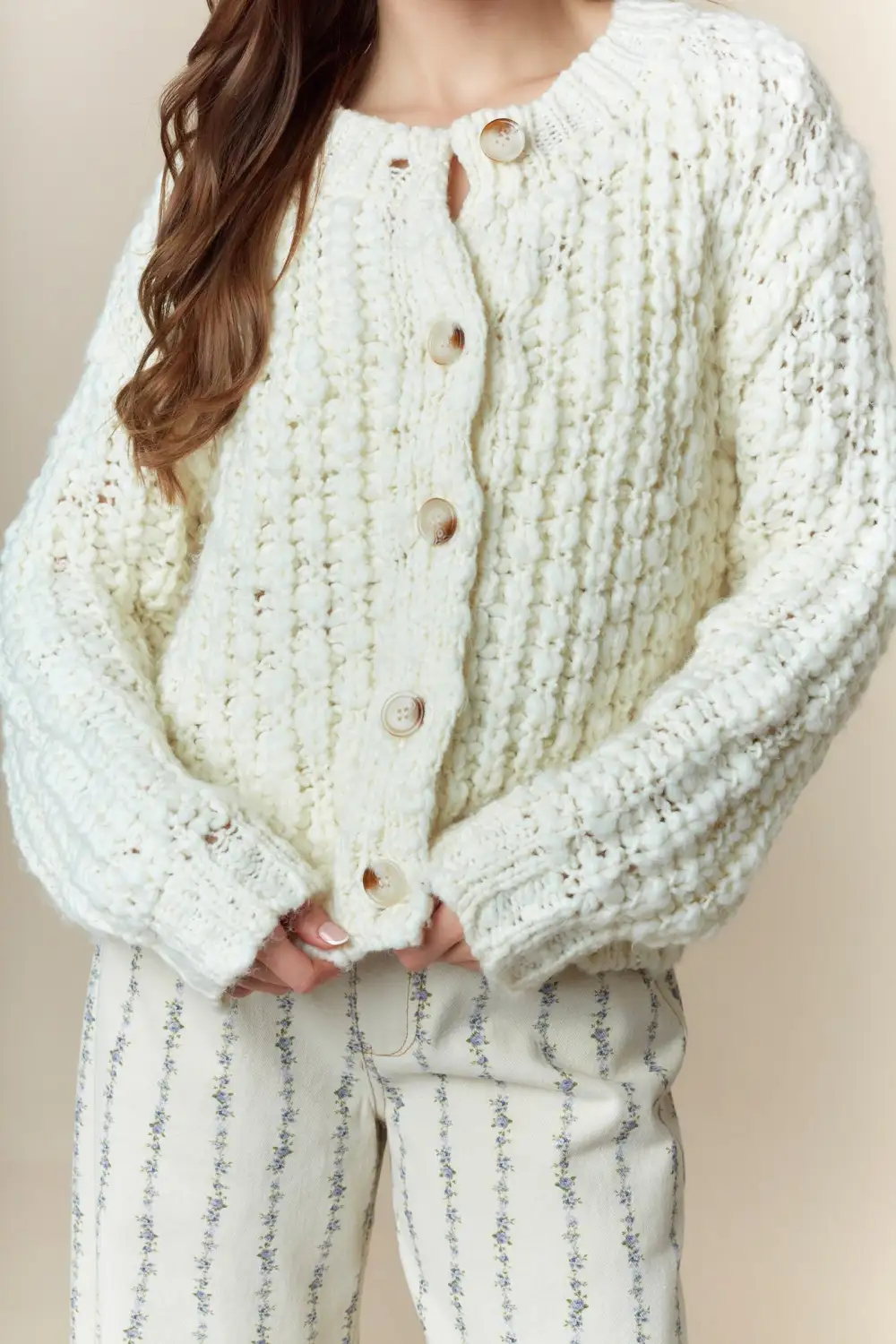 Classic Chunky Knit Button Front Dropped Shoulder Cardigan
