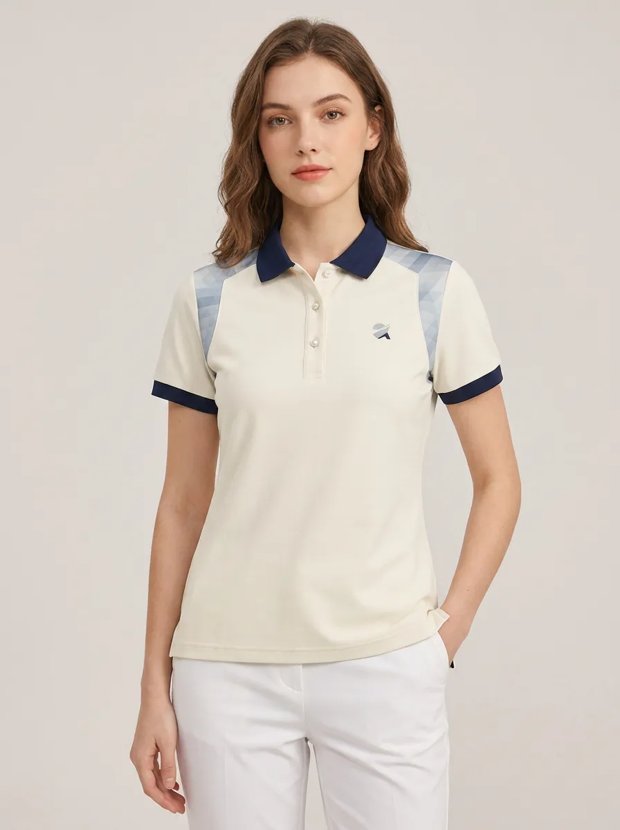 Women's Geometric Shoulder Pattern Printed Polo Shirt