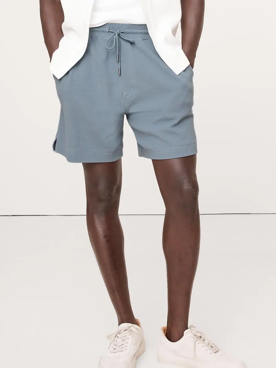 Men's Blue Ocean Swell Cotton Knitted Elastic Shorts