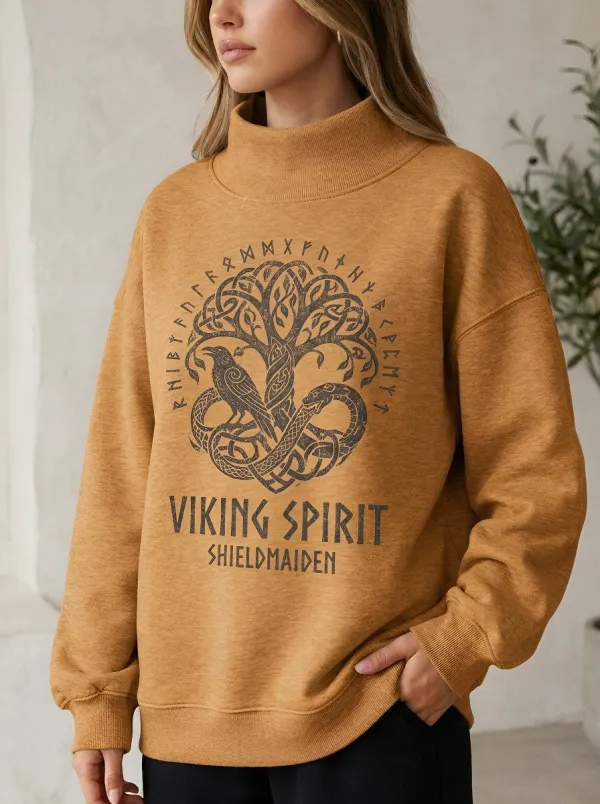 Women's Viking Spirit Shieldmaiden Yggdrasil Raven Printed Sweatshirt