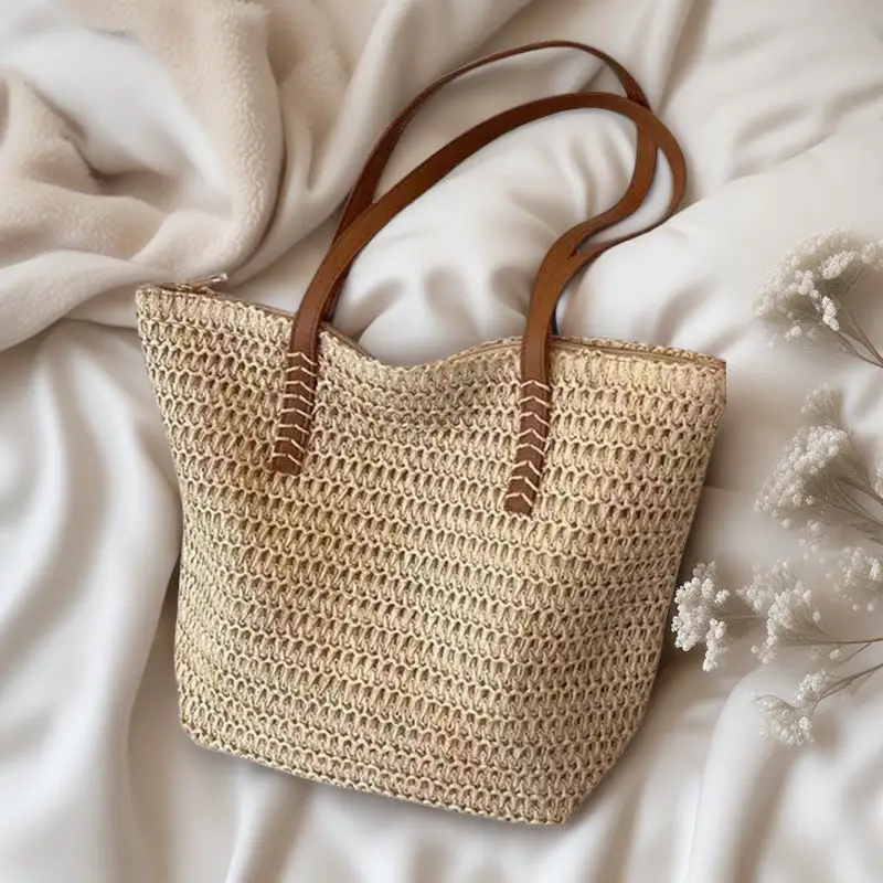 Roomy Straw Shoulder Bag