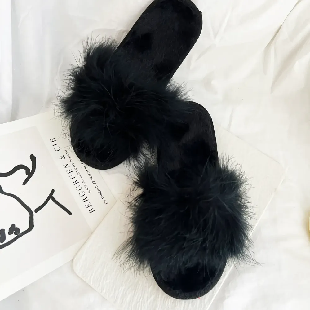Playful Feather Trim Women's Casual Slippers