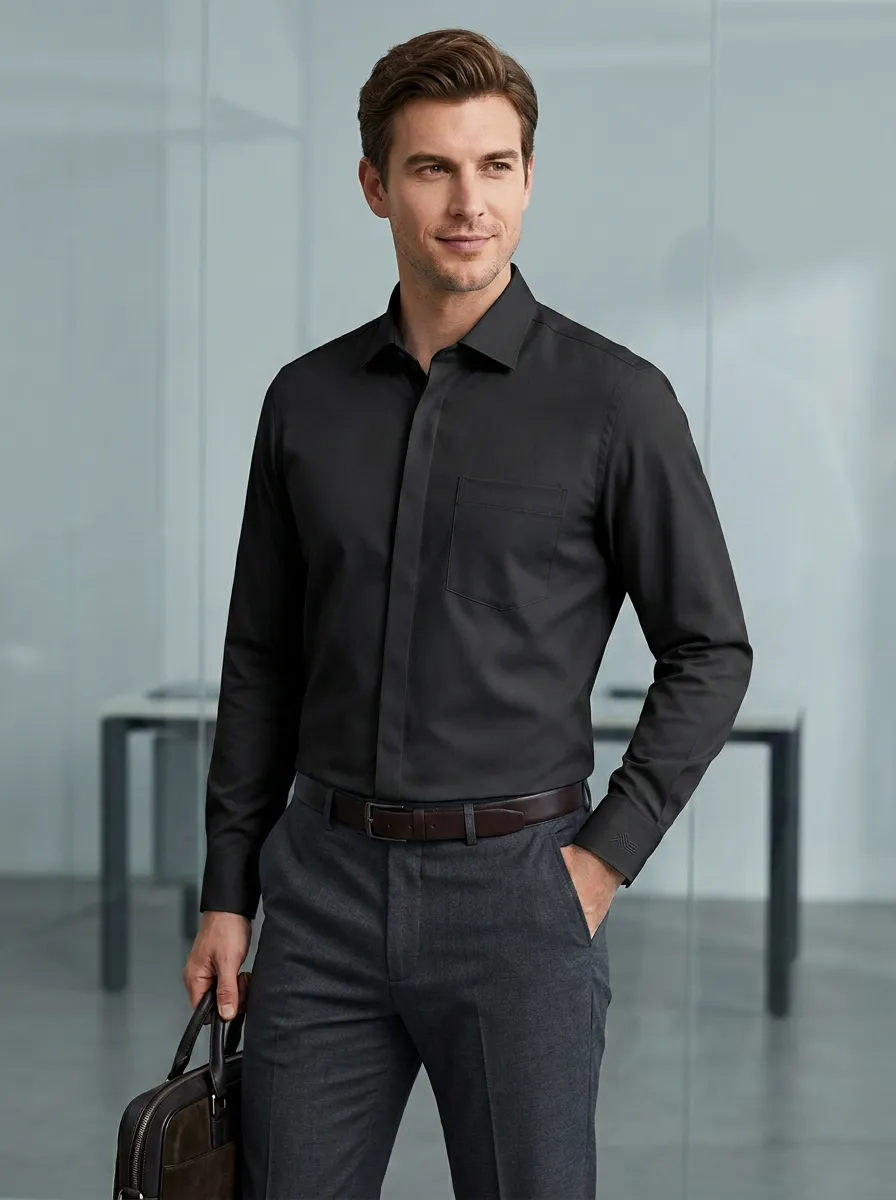 Men's Business Casual Non-Iron Cotton Long Sleeve Shirt