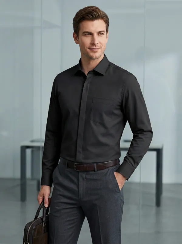 Men's Business Casual Non-Iron Cotton Long Sleeve Shirt