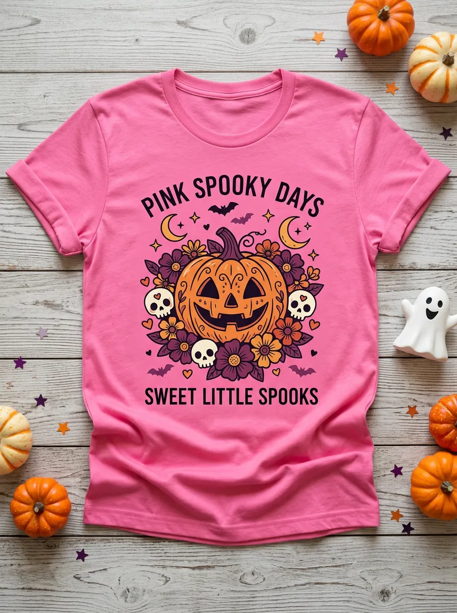 Pumpkin Skull Floral Halloween Graphic T-Shirt