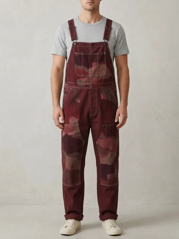 Camo Print Utility Contrast Stitch Overalls