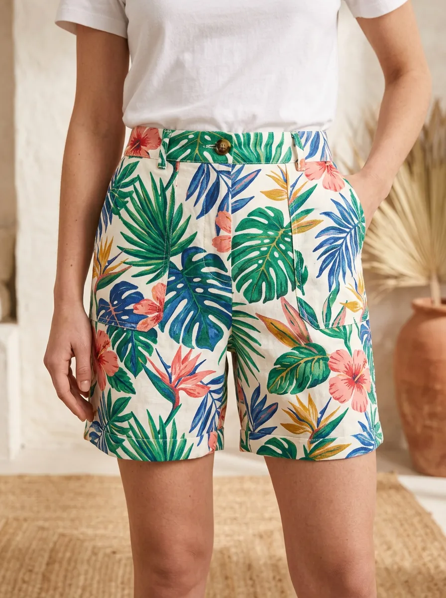 Women's Tropical Summer Floral Monstera Leaf Printed Shorts