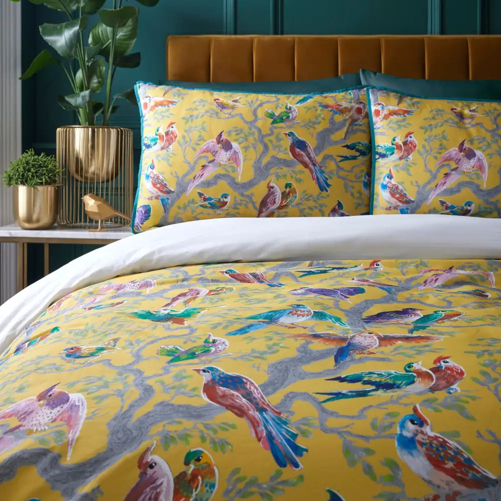Modern Bedroom Bird Cotton Sateen Duvet Cover Set