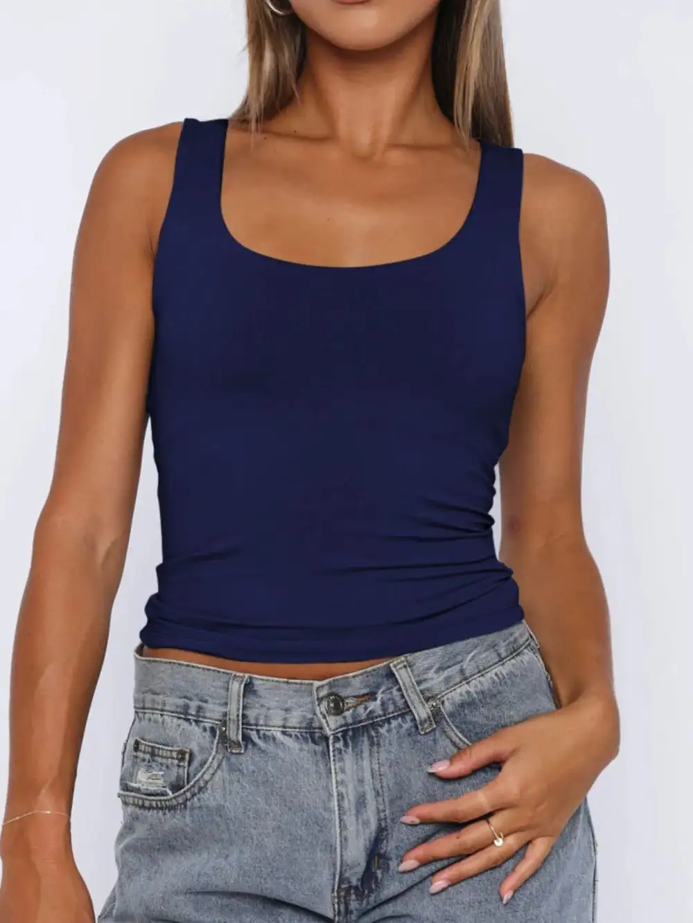 Refined Square-Neck Wide-Strap  Tank Top