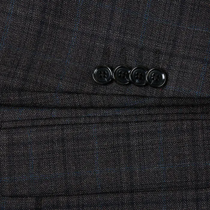 Brown Regular Fit Wool Check Single Breasted Two Button Blazer