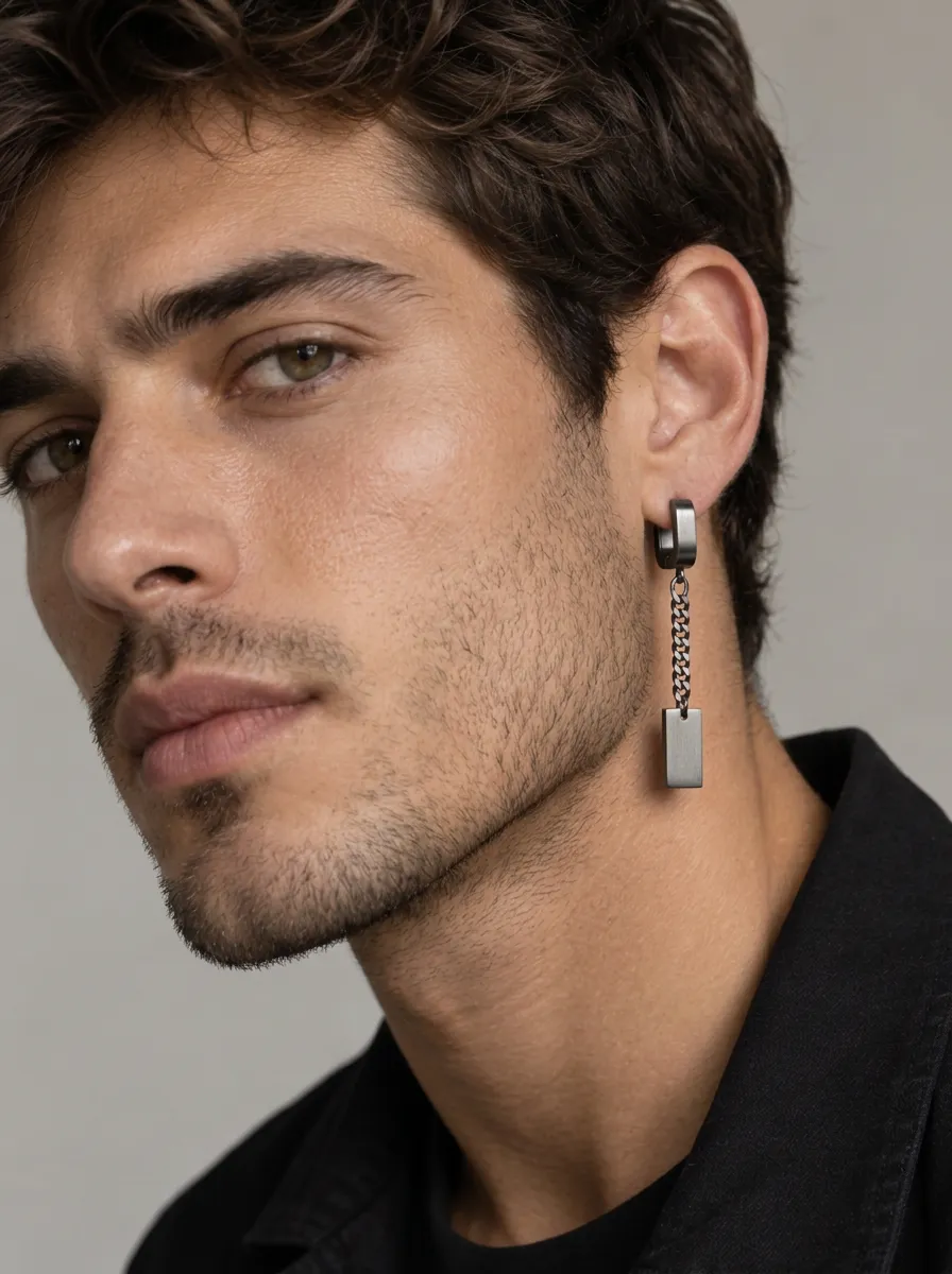 Men's Minimalist Geometric Chain Drop Stainless Steel Earrings