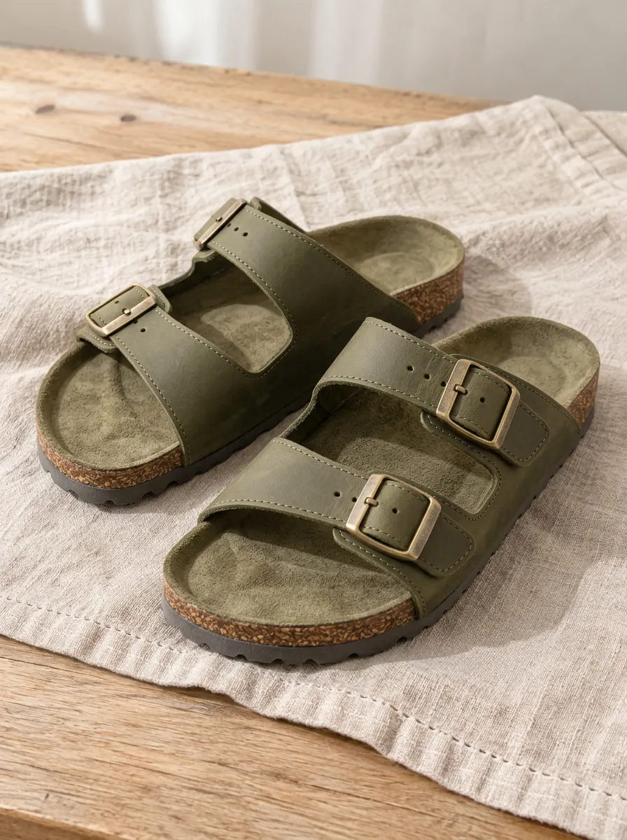 Unisex Classic Twin Buckle Cork Footbed Sandals