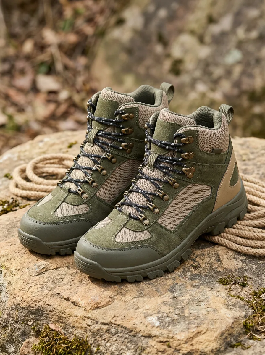 Unisex Modern Outdoor Hiking Olive Green Suede Printed Boots