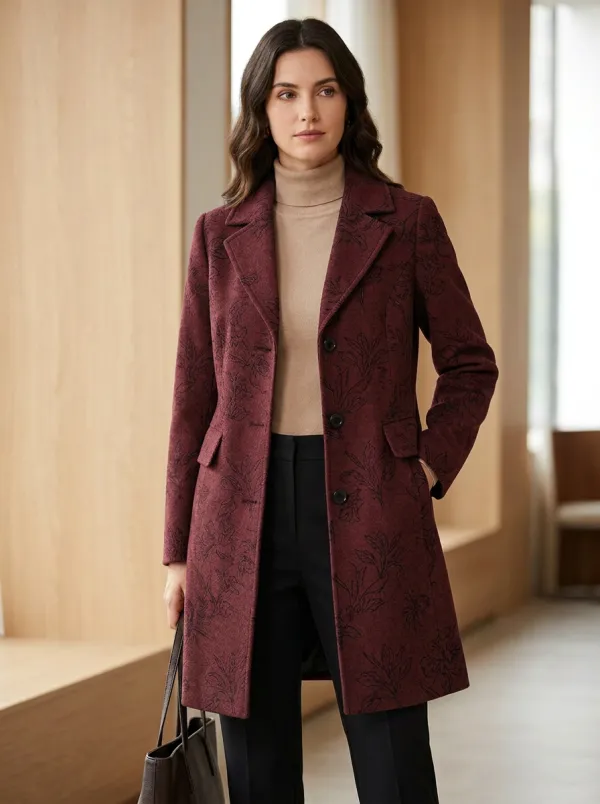 Women's Floral Pattern Charcoal Gray Pattern Coat
