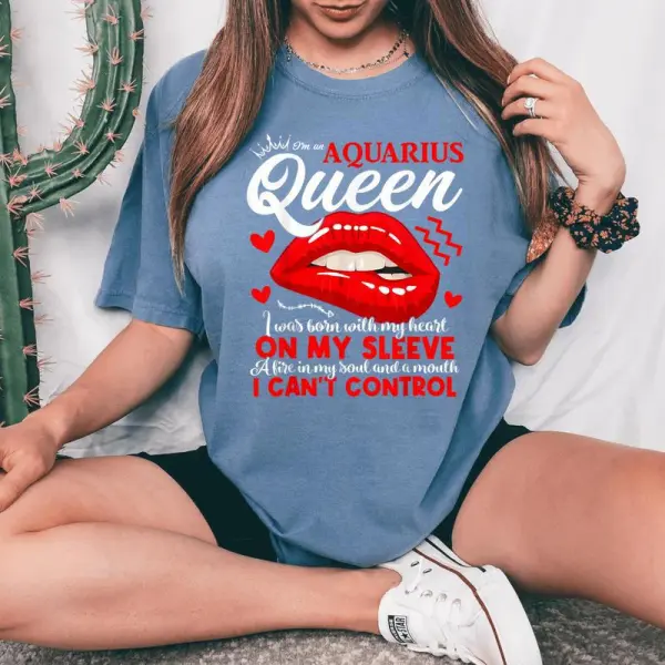 Aquarius Queen Aquarius Zodiac Sign Girls Birthday Lip Women's Oversized Comfort T-Shirt