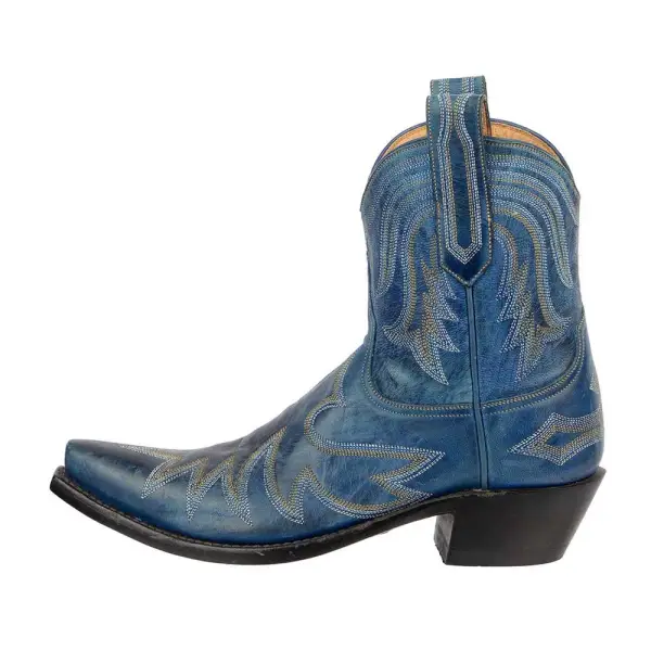 Faux-Leather Embroidered Snip-Toe Chunky-Heel Western Boots