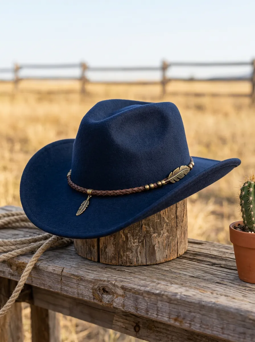 Unisex Feather Accents Felt Western Cowboy Hat