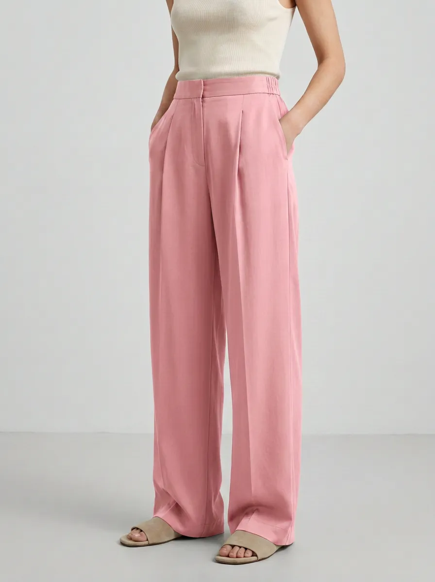 Pleated Relaxed Draped Women's Wide-Leg Trousers
