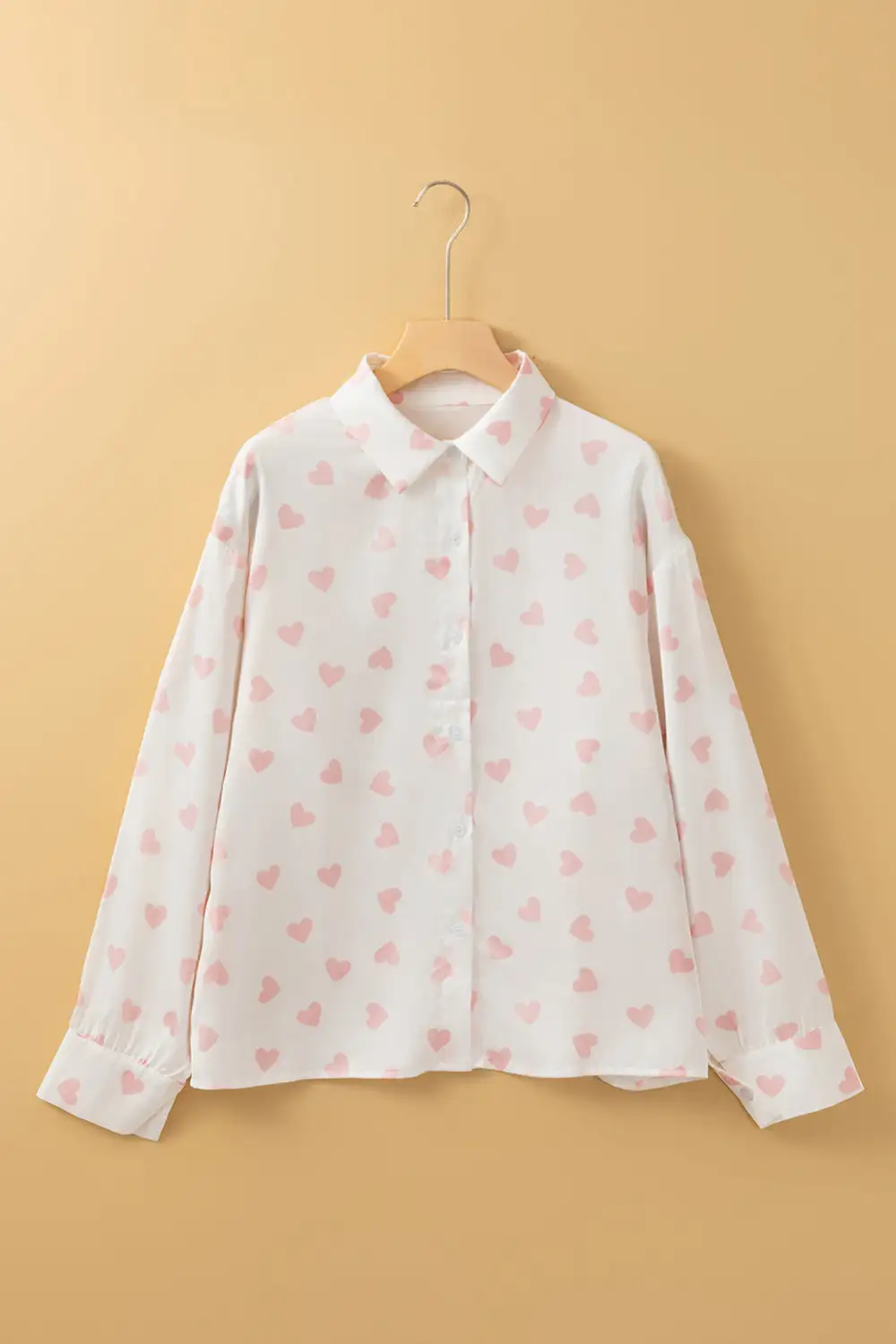 Heart Print Drop Shoulder Puff Sleeve Shirt
