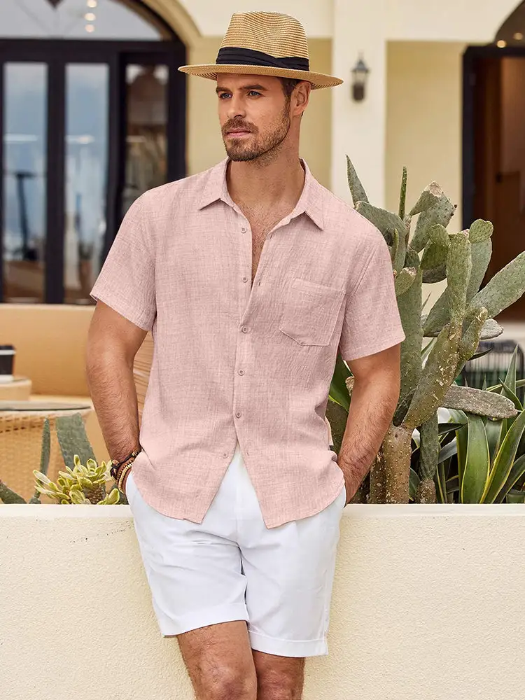 Textured Short Sleeve Button Down Shirt