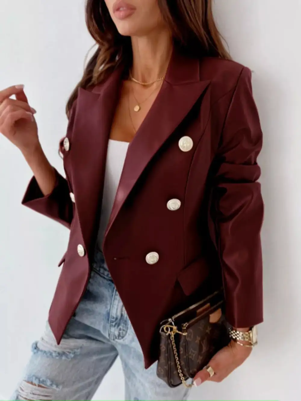 Polished Double-Breasted Lapel-Collar Blazer