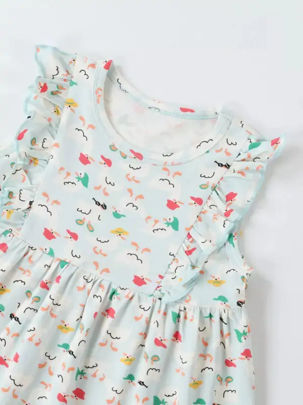 Girls Ruffle Sleeve Cartoon Print Dress