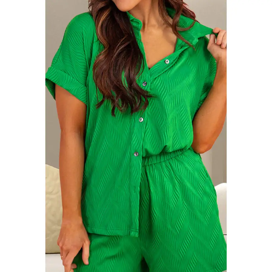 Textured Short Sleeve Top and Shorts Set