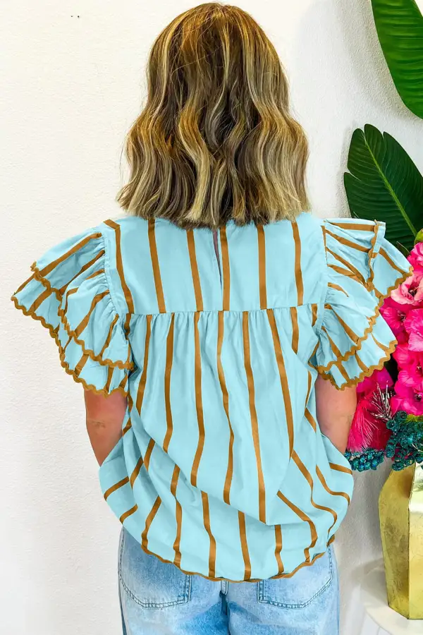 Women's Striped V Neck Ricrac Trim Top
