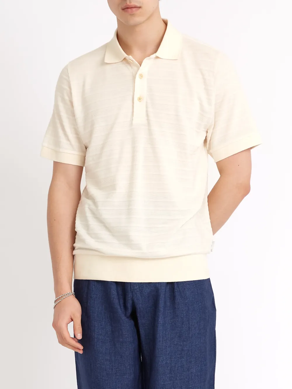 Cream Casual Style Short Sleeve Polo Shirt