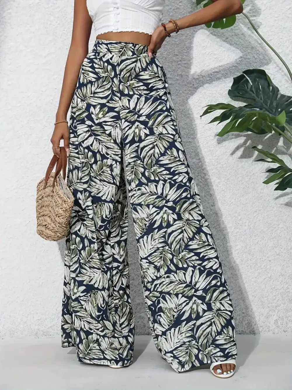 Wide Leg High Waist Printed Casual Pants