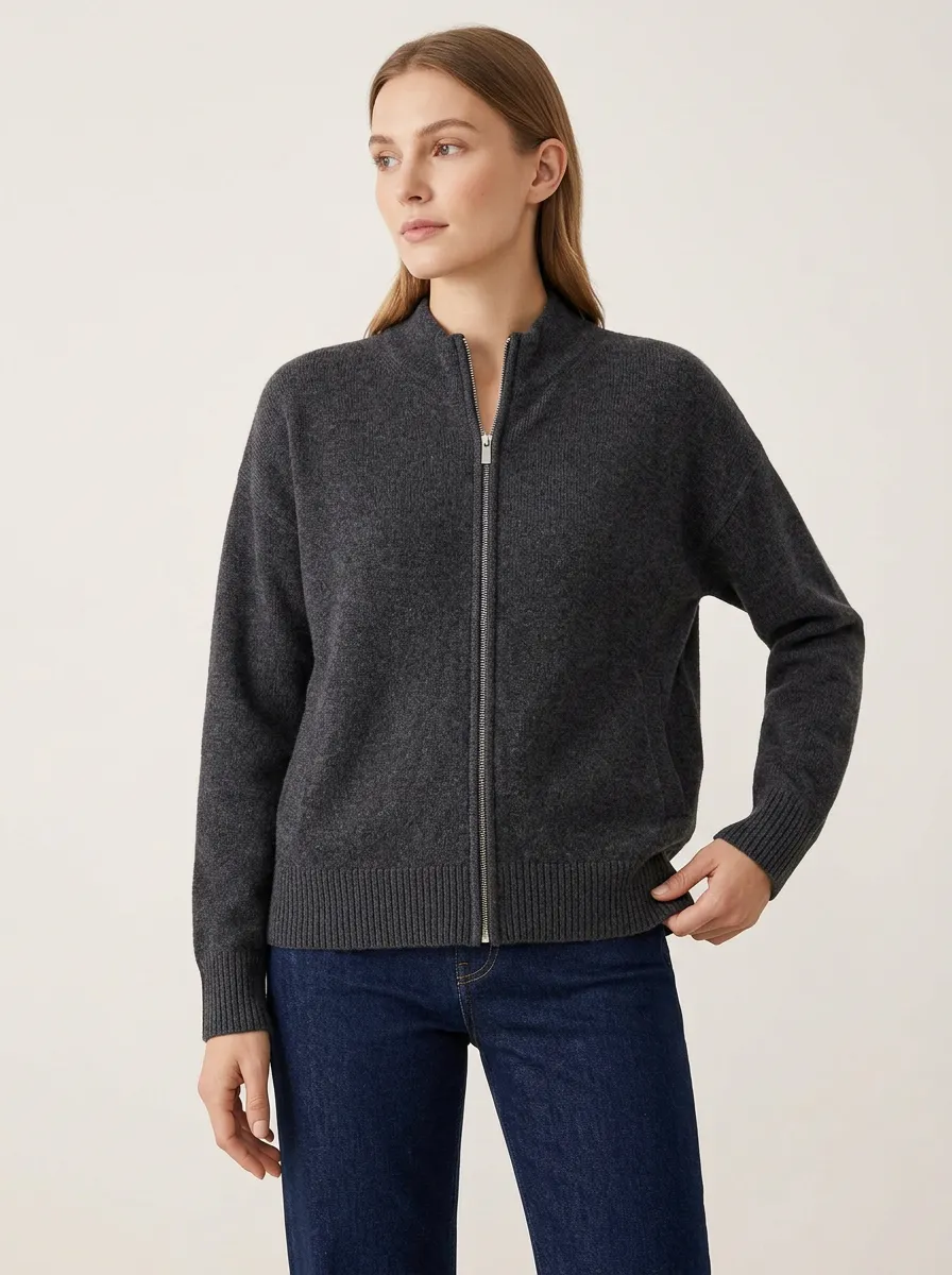 Women's Casual Minimalist Ribbed Knit Zip-up Cardigan