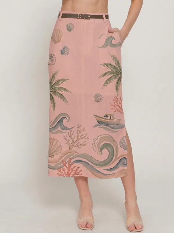 Women's Beach Vacation Ocean Shell Palm Tree Printed Skirt