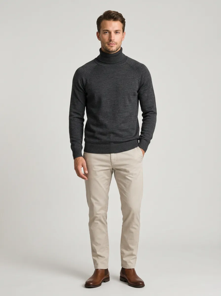 Men's Simple Ribbed Knit Turtleneck Sweater