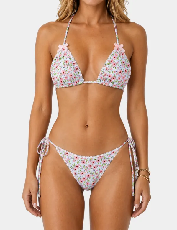 Halter Scalloped Trim Triangle Bikini Set