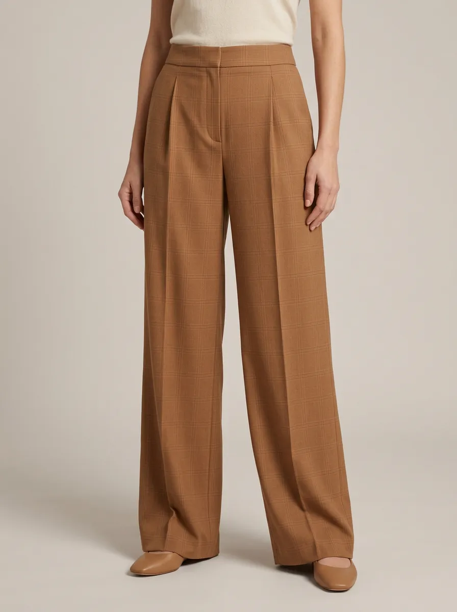 Everyday Plaid Printed Wide-Leg Trousers