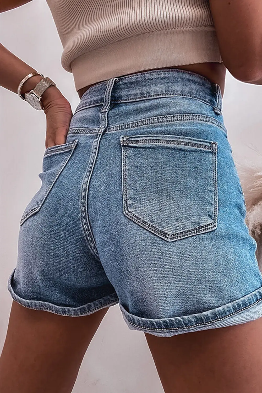 Rhinestone High Waist Shorts Denim Pants