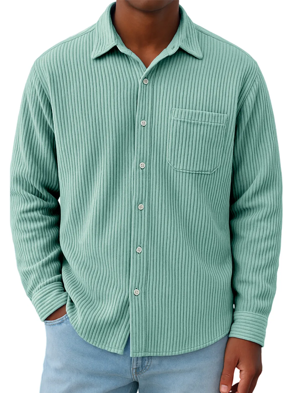 Roomy Ribbed Knit Pocket Shirt
