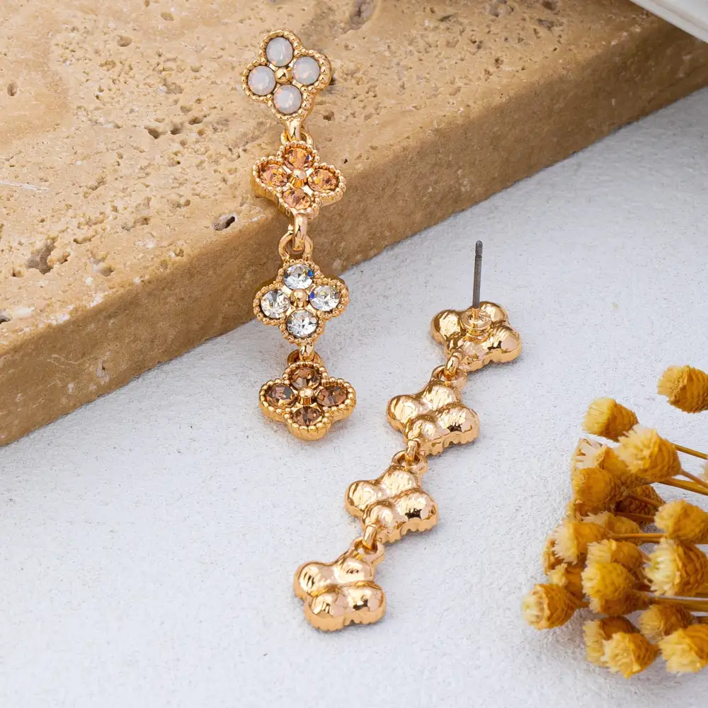 Graduated Clover Rhinestone Dangle Drop