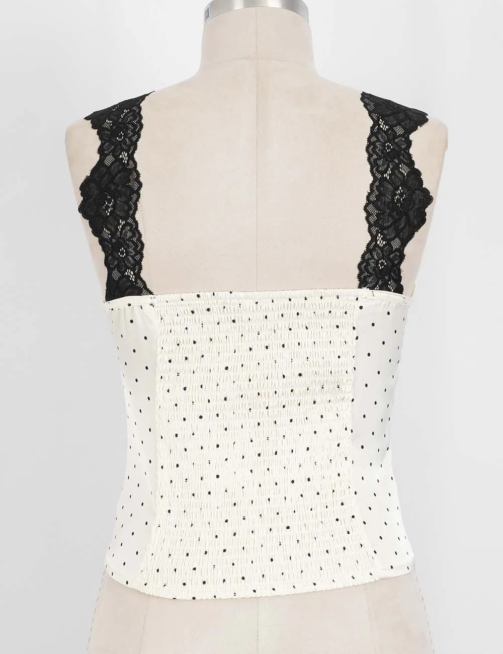 Chic Polka Dot Lace Strap V Neck Sleeveless Tank Top